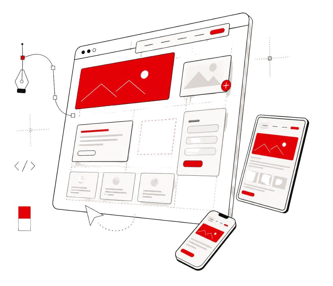 Web tasarım sürecini anlatan illüstrasyon